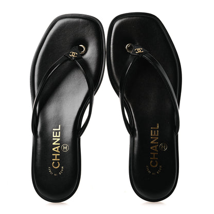 Chanel Goatskin CC Times Square Thong Sandals 37 Black 2 of 12
