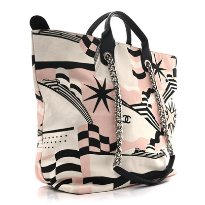 Chanel Canvas Cruise Print Tote Pink White Black 3 of 10