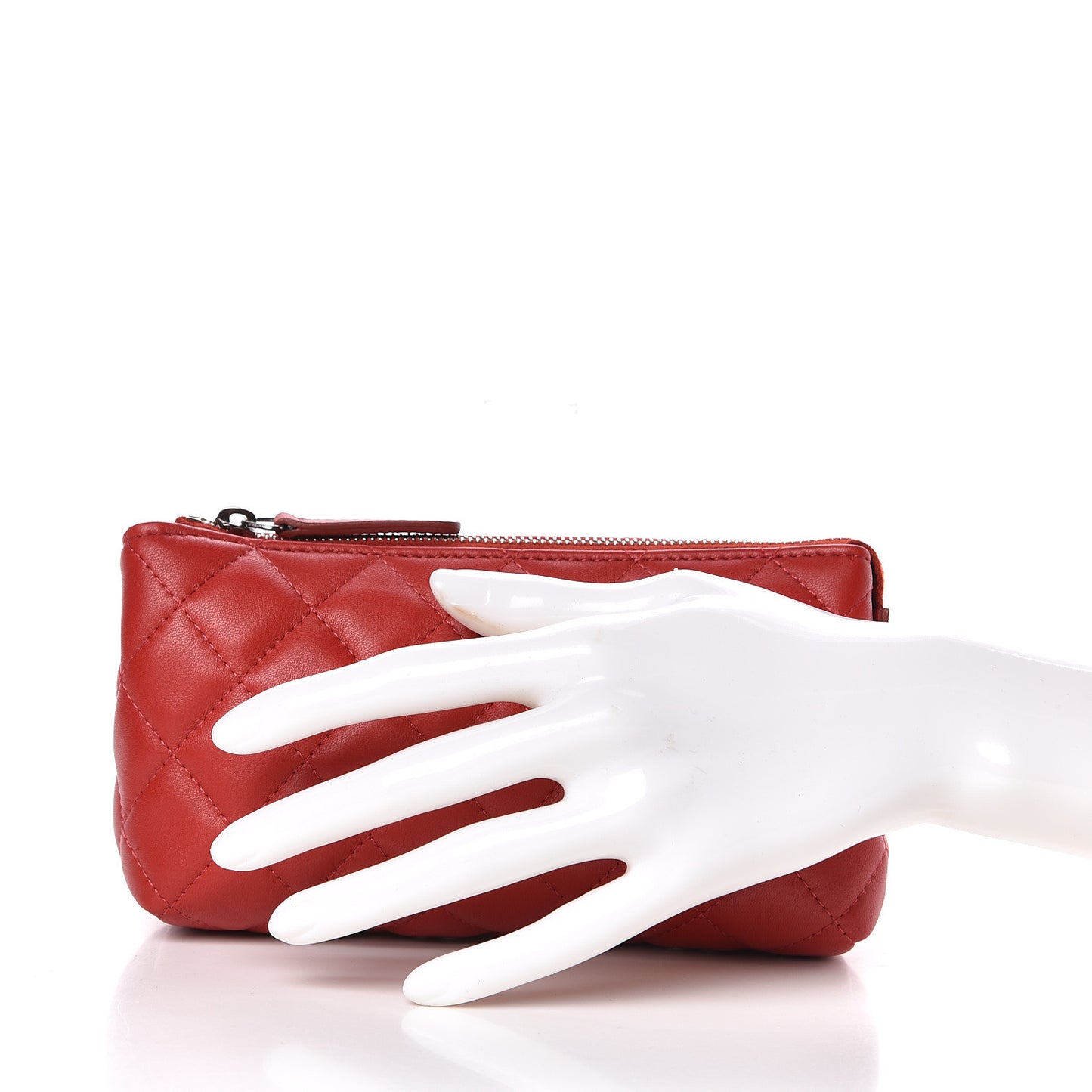 Lambskin Quilted Pouch Cosmetic Case Red