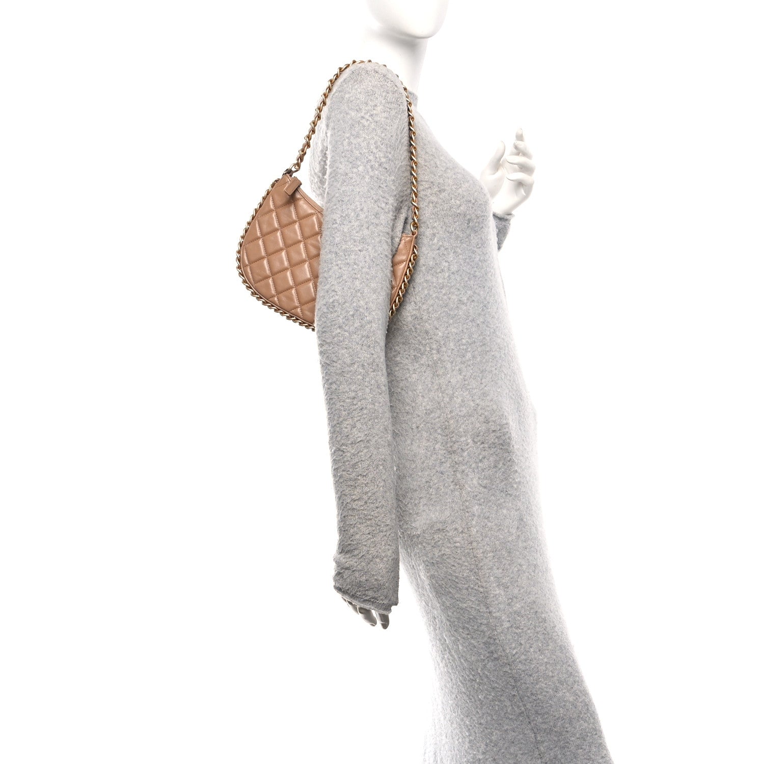 Chanel Shiny Crumpled Lambskin Quilted Trendy Chain Around Hobo Dark Beige 2 of 10