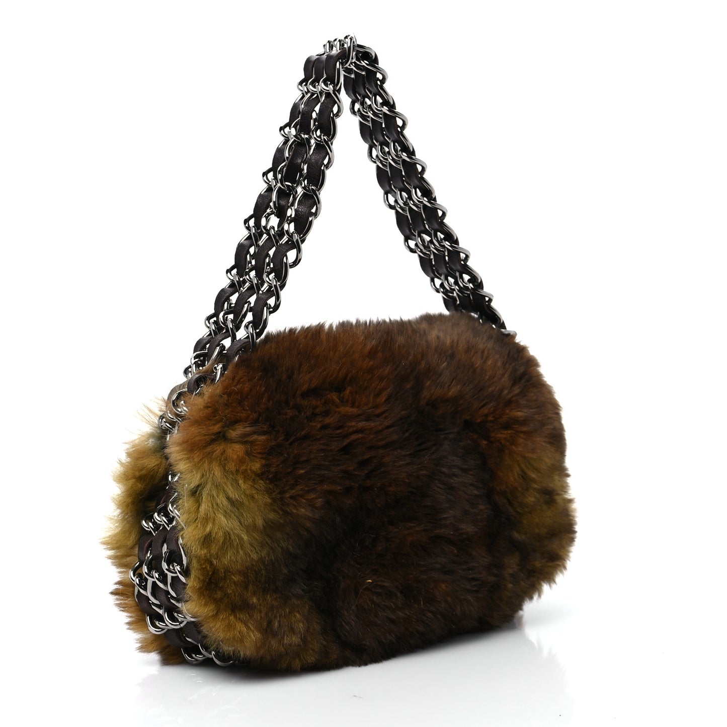 Rabbit Fur Chain Flap Brown