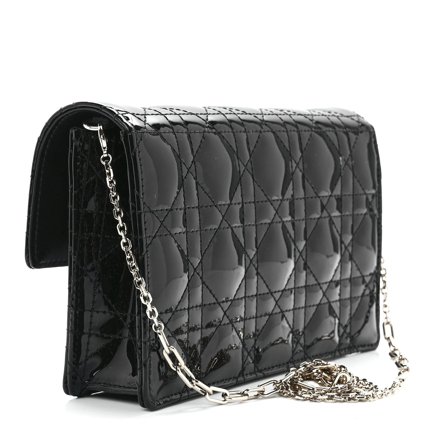 Patent Cannage Lady Dior Chain Pouch Black