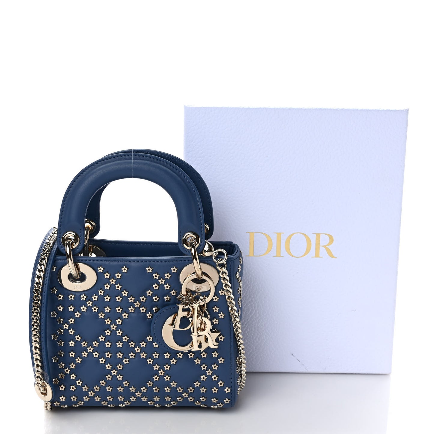 Lambskin Cannage Lucky Star Studded Mini Lady Dior Denim Blue