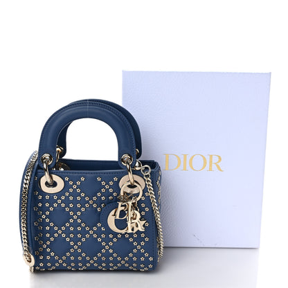 Christian Dior Lambskin Cannage Lucky Star Studded Mini Lady Dior Denim Blue 9 of 9