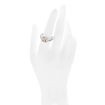 David Yurman Sterling Silver Diamond Morganite 7mm Petite Albion Ring 57 8 2 of 5