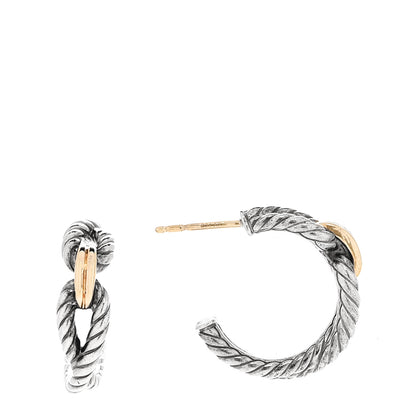 David Yurman Sterling Silver 18K Yellow Gold Small Cable Loop Hoop Earrings 1 of 5