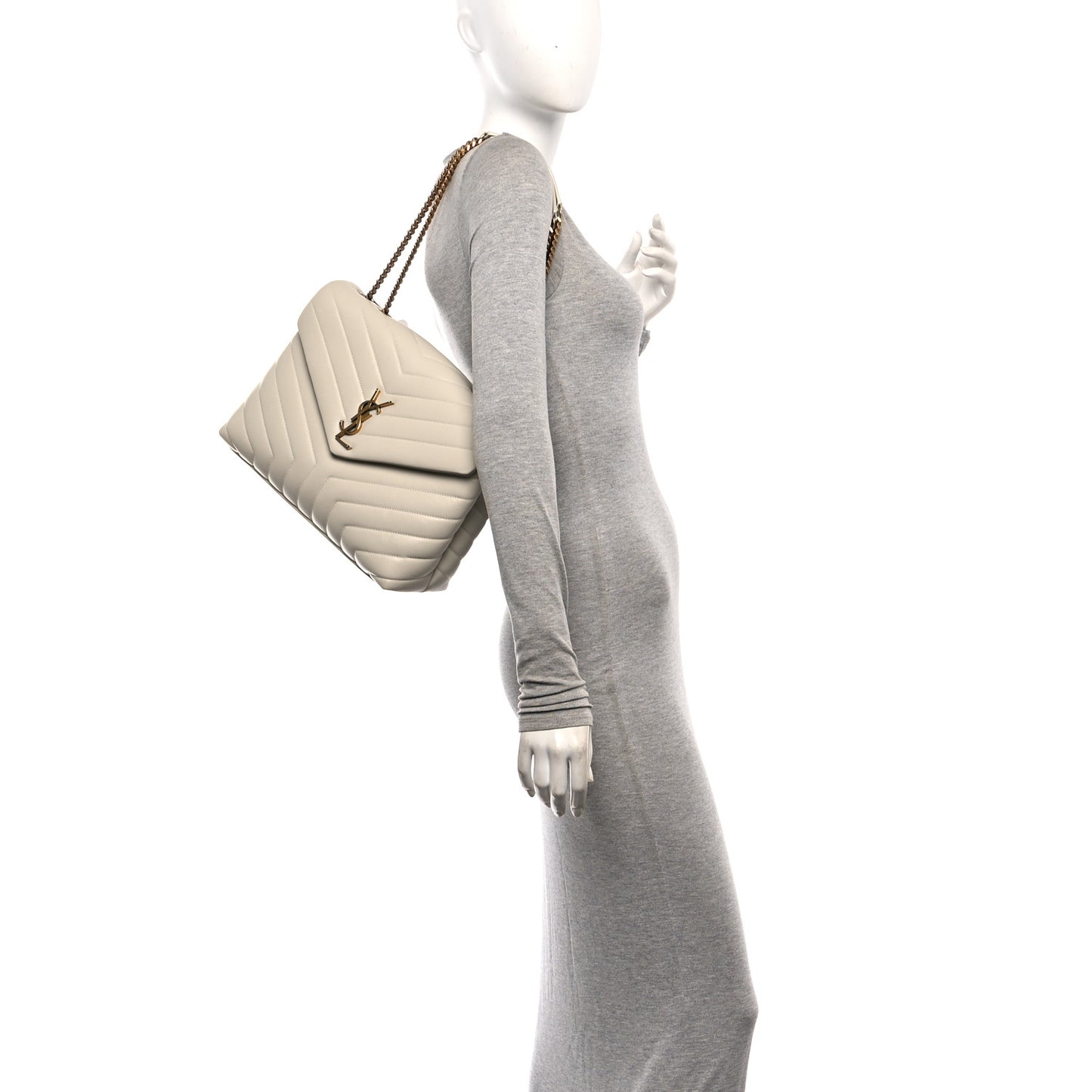 Calfskin Y Quilted Monogram Medium Loulou Chain Satchel Crema Soft