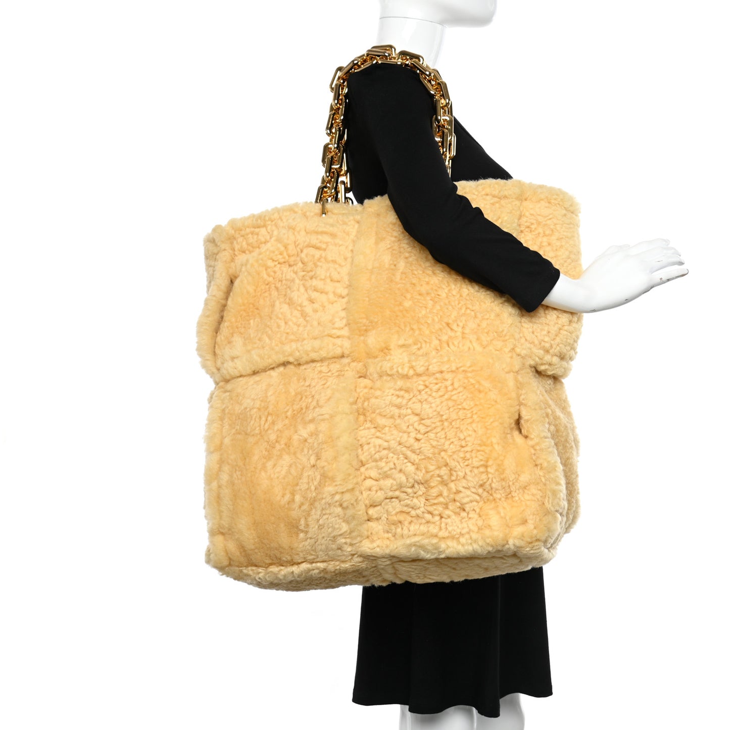 Shearling Intrecciato The Chain Tote Curry