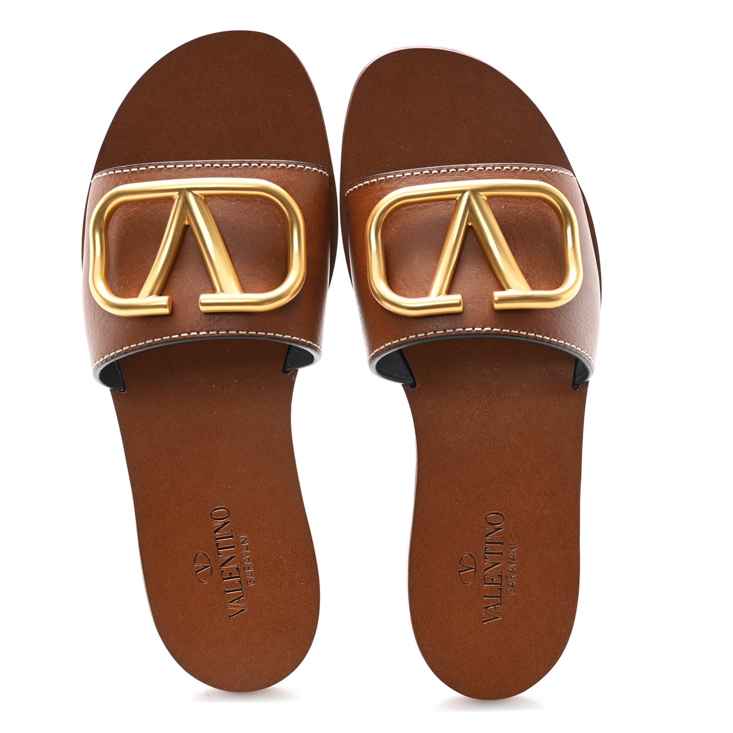 Grainy Cowhide Vlogo Flat Slide Sandals 36 Cuoio