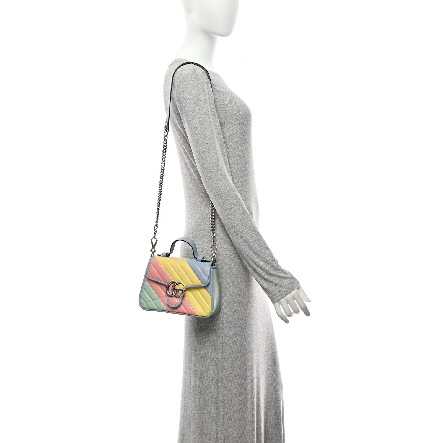 Gucci Calfskin Matelasse Diagonal Mini GG Marmont Top Handle Shoulder Bag Multicolor Pastel 2 of 11