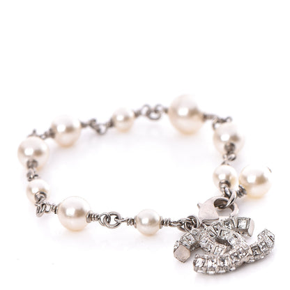 Chanel Baguette Crystal Pearl CC Bracelet Silver 1 of 4