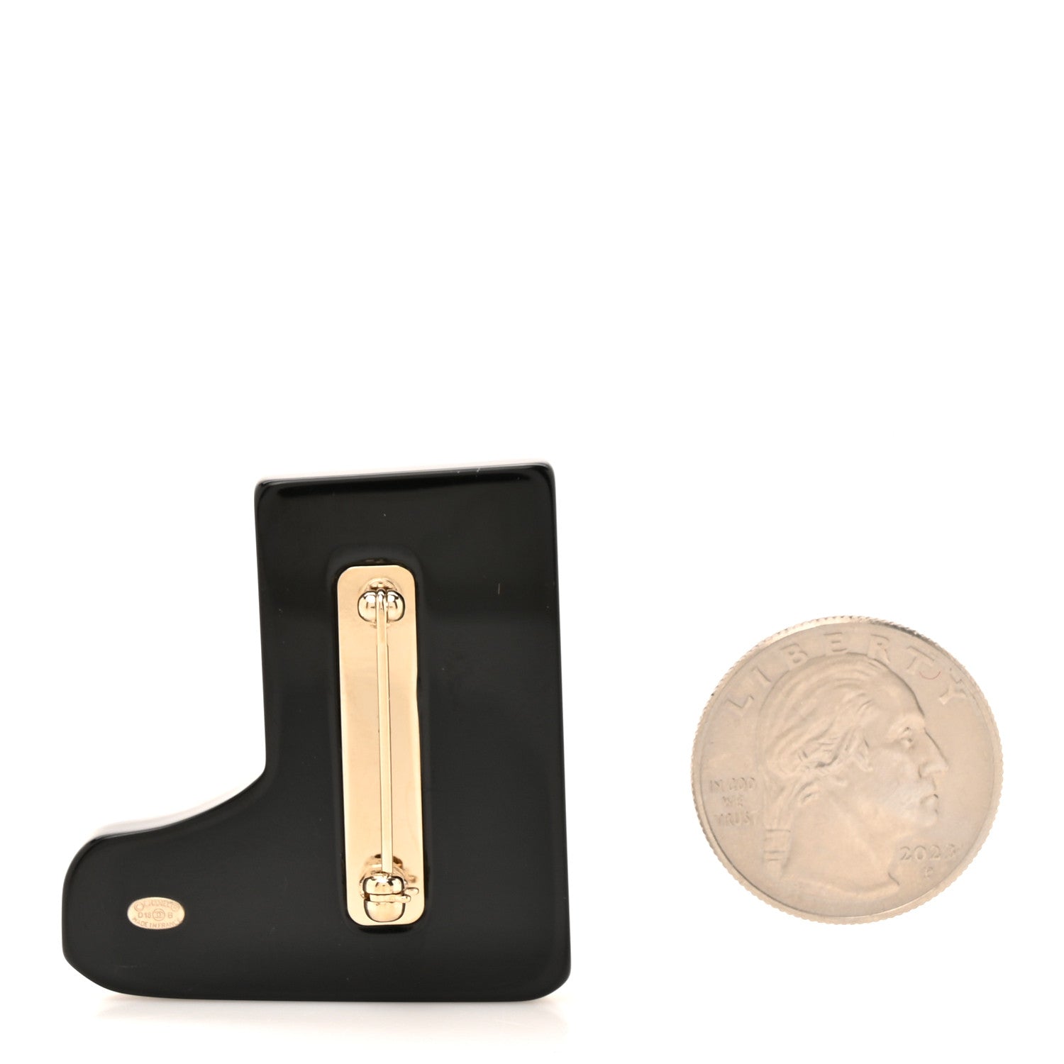 Chanel Pearl Resin CC Boot Brooch Black White Gold 2 of 4
