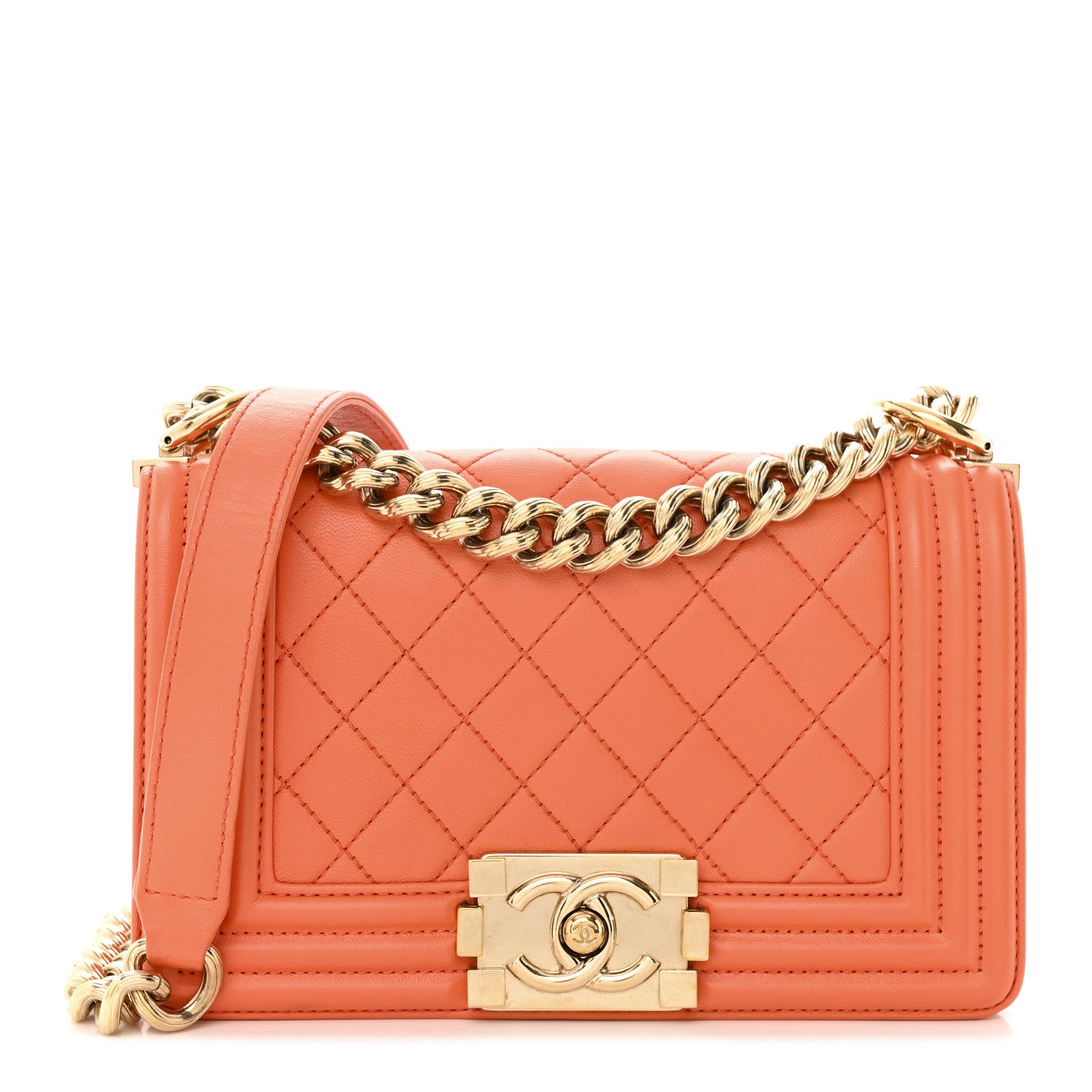 Chanel Lambskin Quilted Small Boy Flap Orange 1 of 24