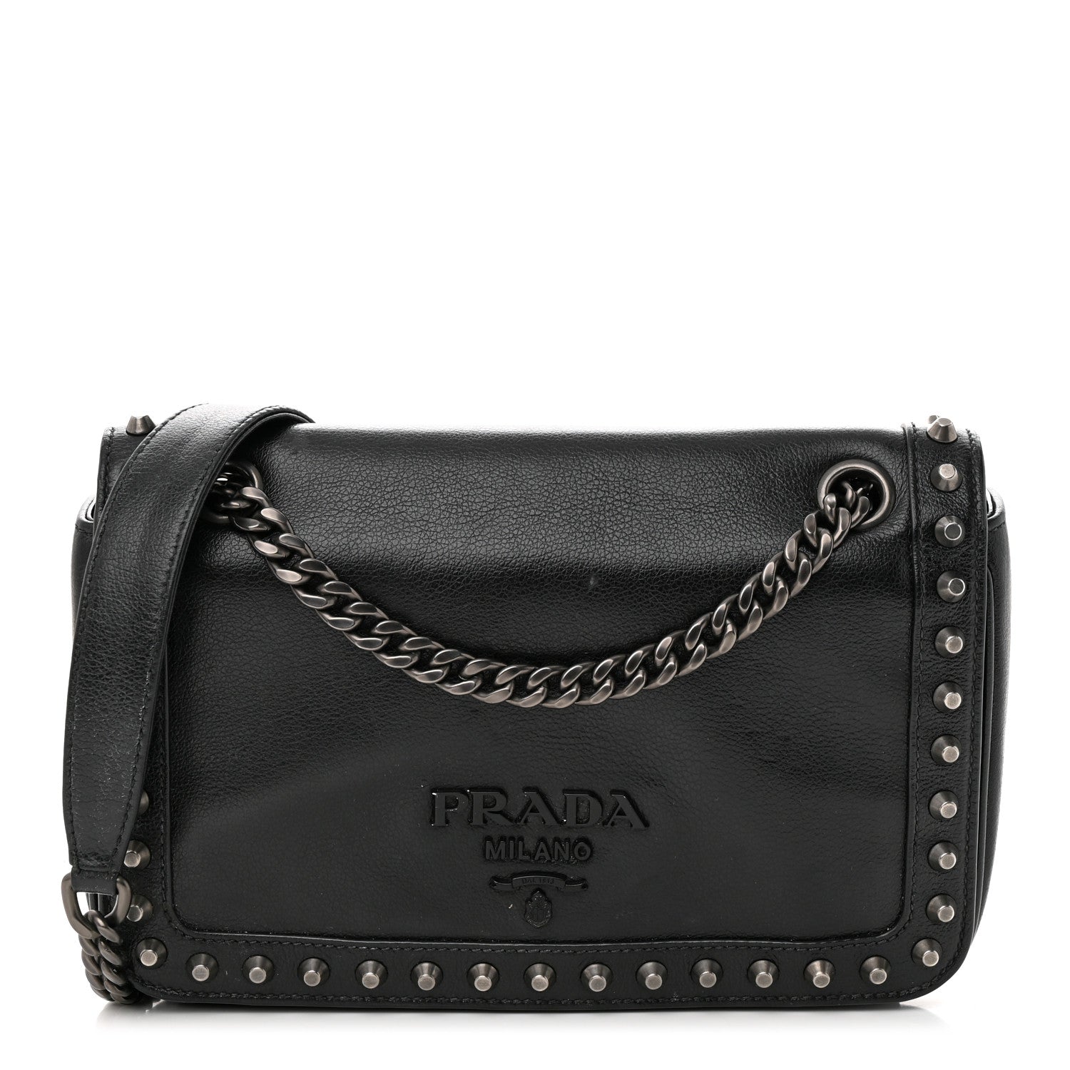 Prada Glace Calfskin Studded Crossbody Black 1 of 15