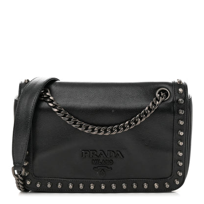 Prada Glace Calfskin Studded Crossbody Black 1 of 15