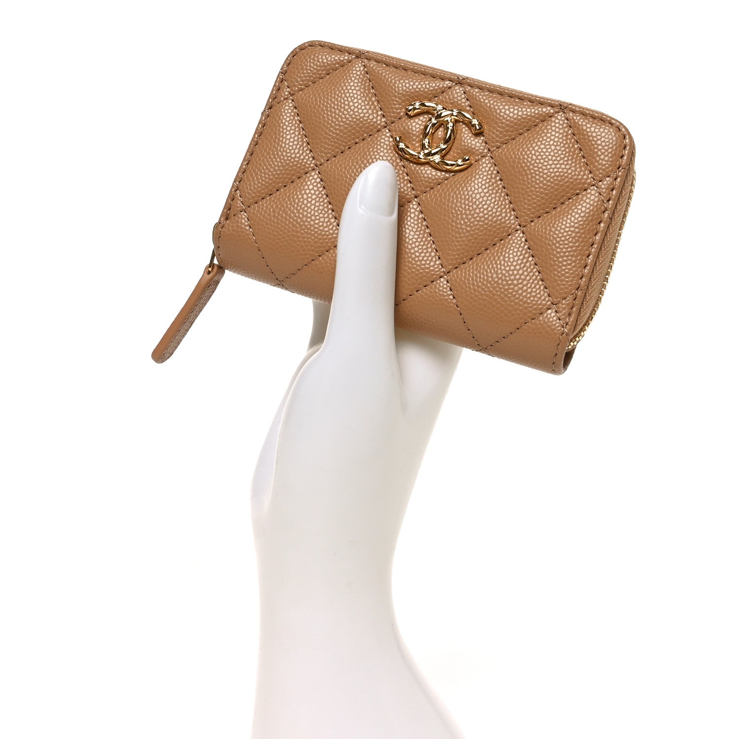 Chanel Caviar Quilted Zip Around Coin Purse Beige 2 of 8