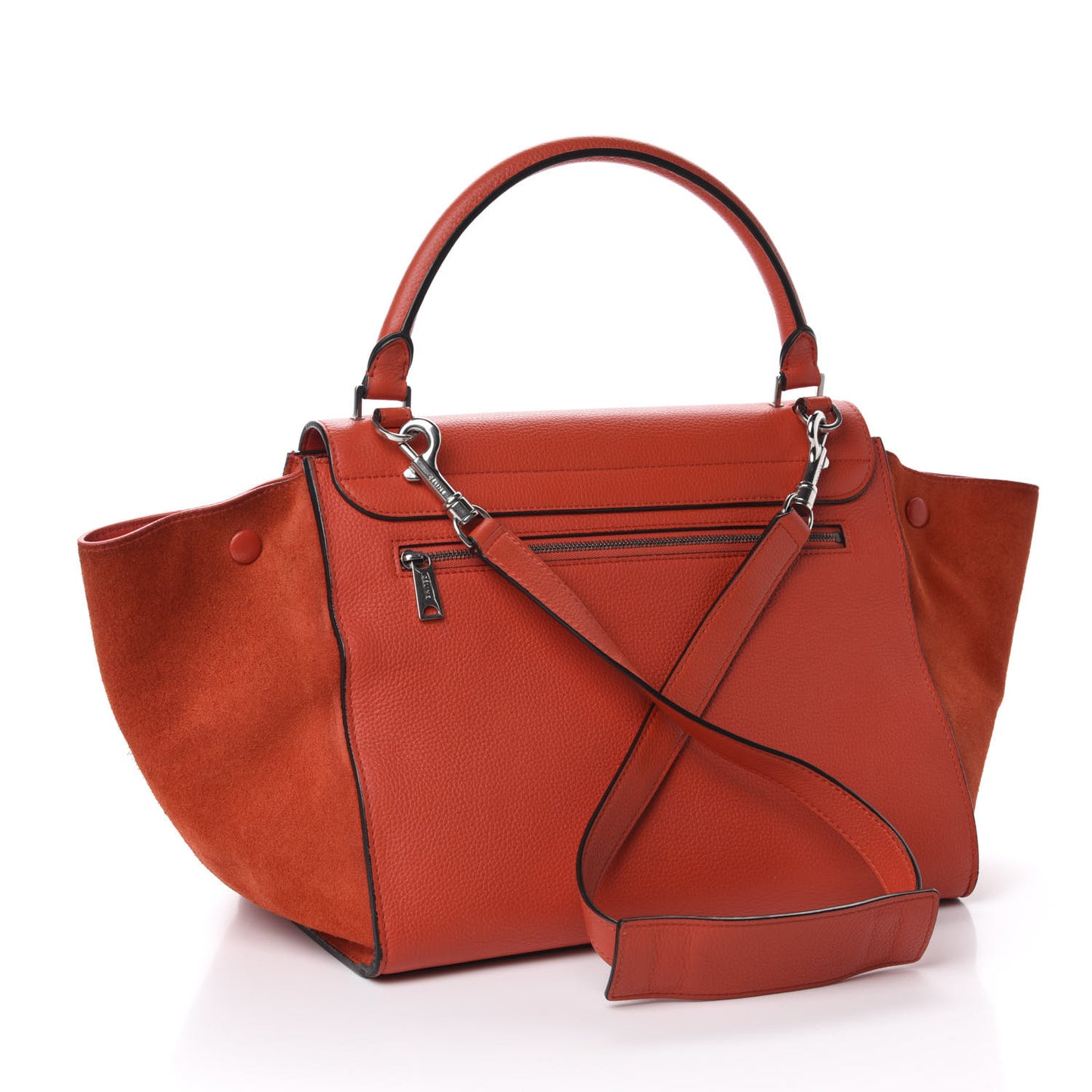 Drummed Calfskin Suede Medium Trapeze Coquelicot