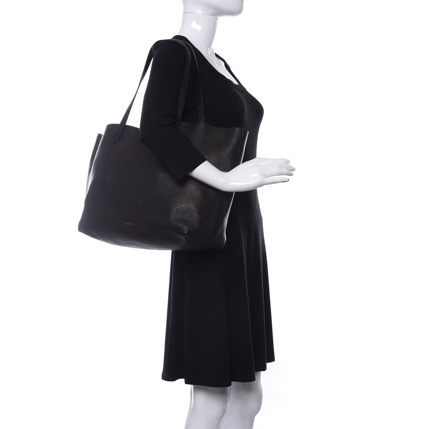 Tumbled Calfskin Large Shopping Tote Black