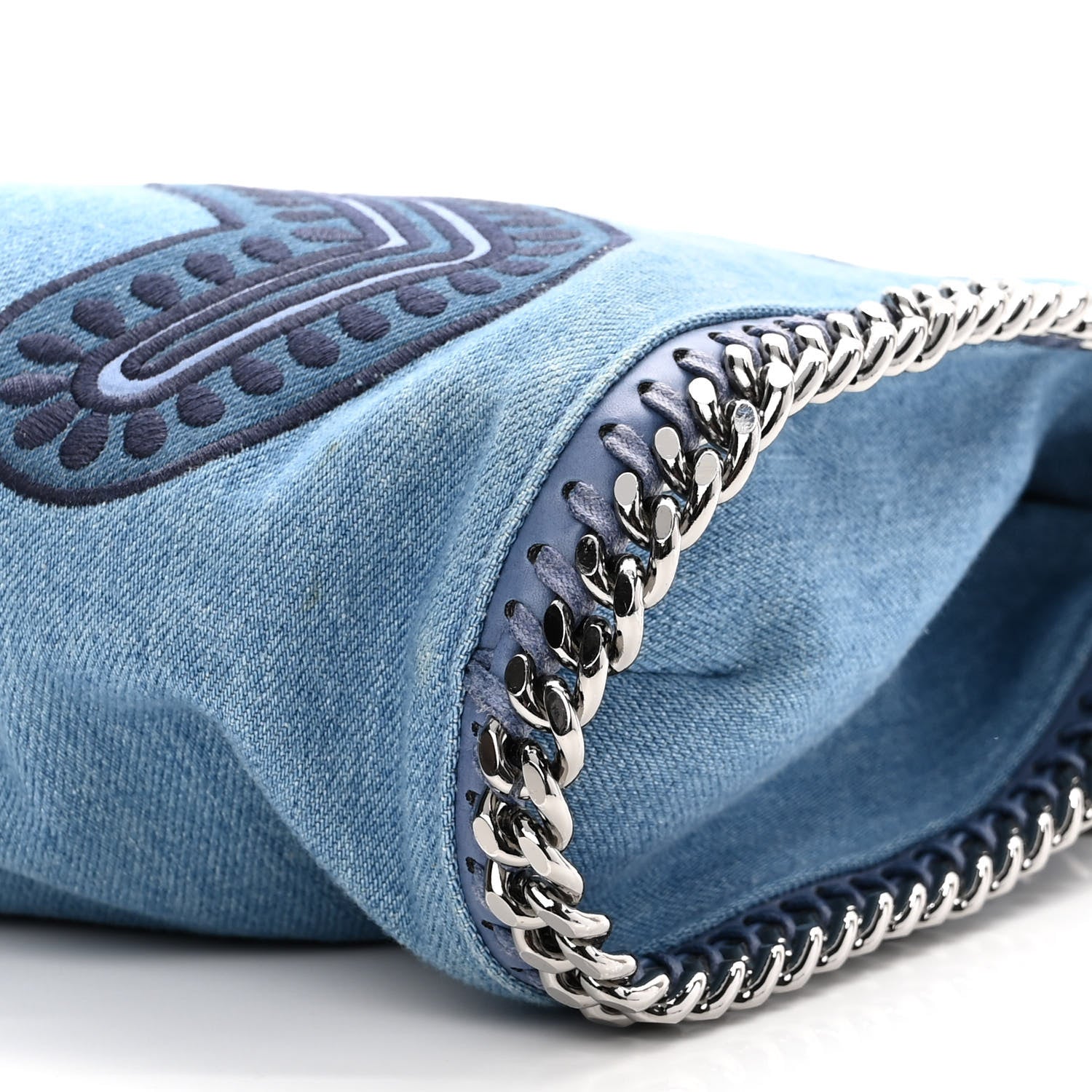 Stella McCartney Eco Denim Embroidered Zigarette Falabella Fold Over Tote Blue 10 of 11