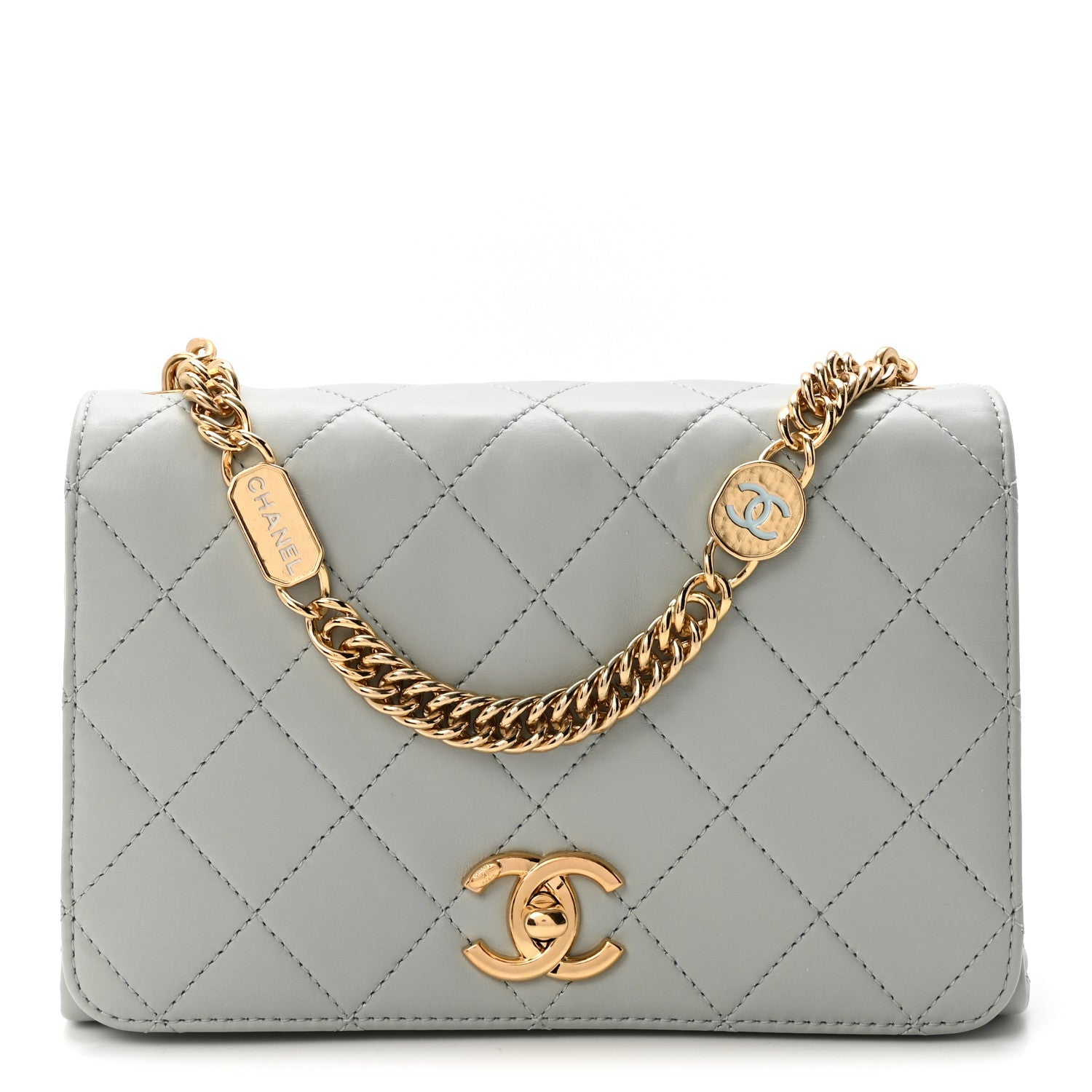 Chanel Calfskin Quilted Enamel Chain Flap Grey 1 of 11