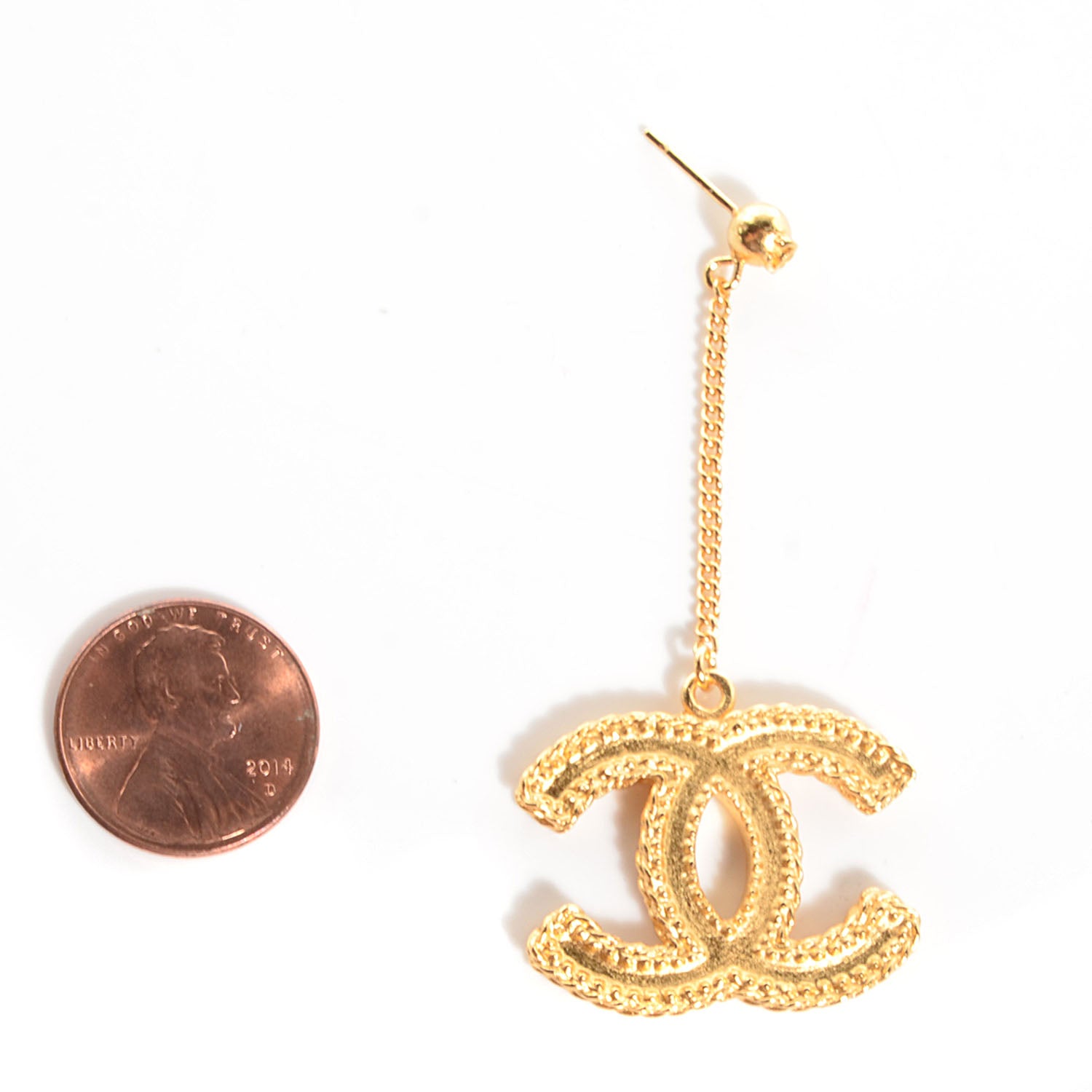 Chanel CC Drop Earrings Matte Gold 2 of 6