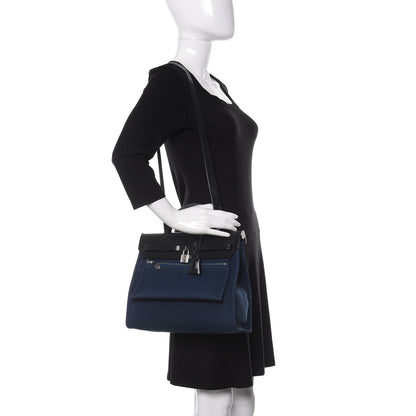 Hermes Vache Hunter Toile Herbag Zip 31 PM Black Bleu De Malte 2 of 8