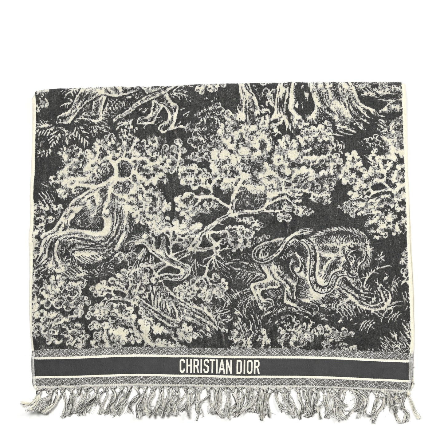 Cotton Toile De Jouy Reverse Towel Grey Ivory