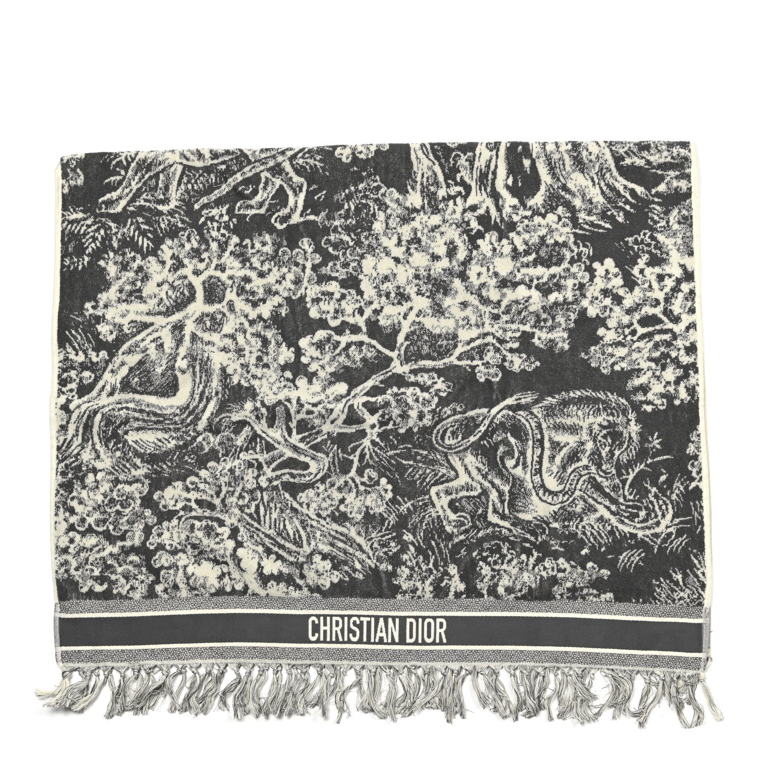 Christian Dior Cotton Toile De Jouy Reverse Towel Grey Ivory 1 of 4