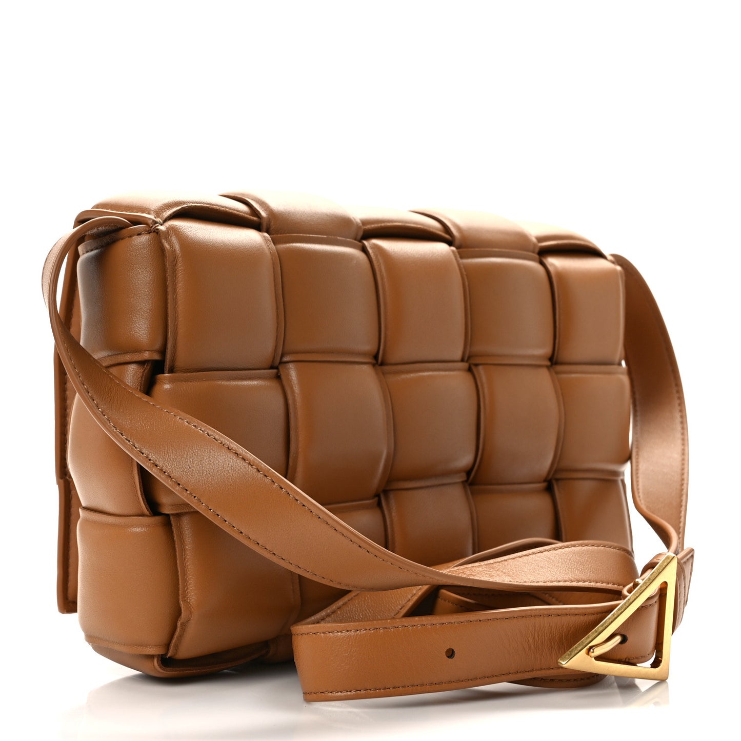 Nappa Maxi Intreccio Padded Cassette Crossbody Bag Caramel