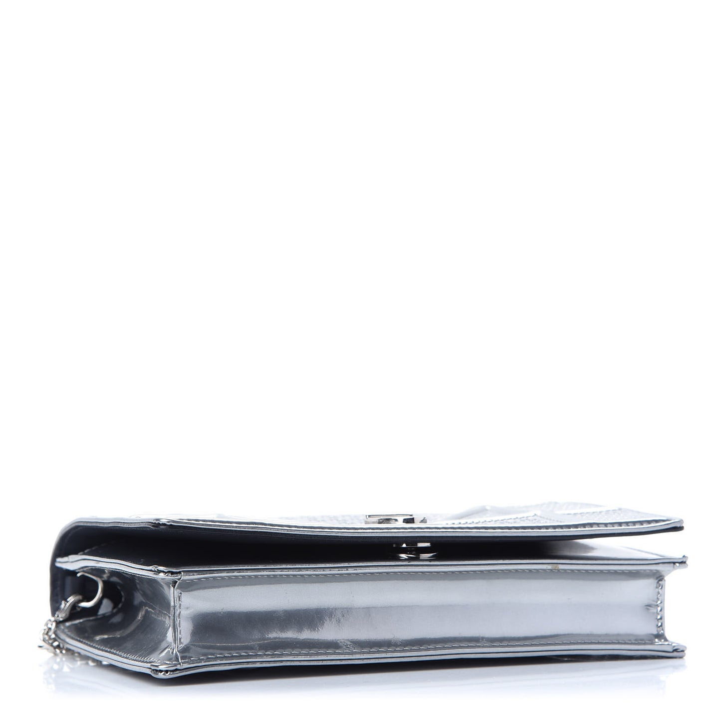 Metallic Patent Micro-Cannage Diorama Wallet on Chain Pouch Silver