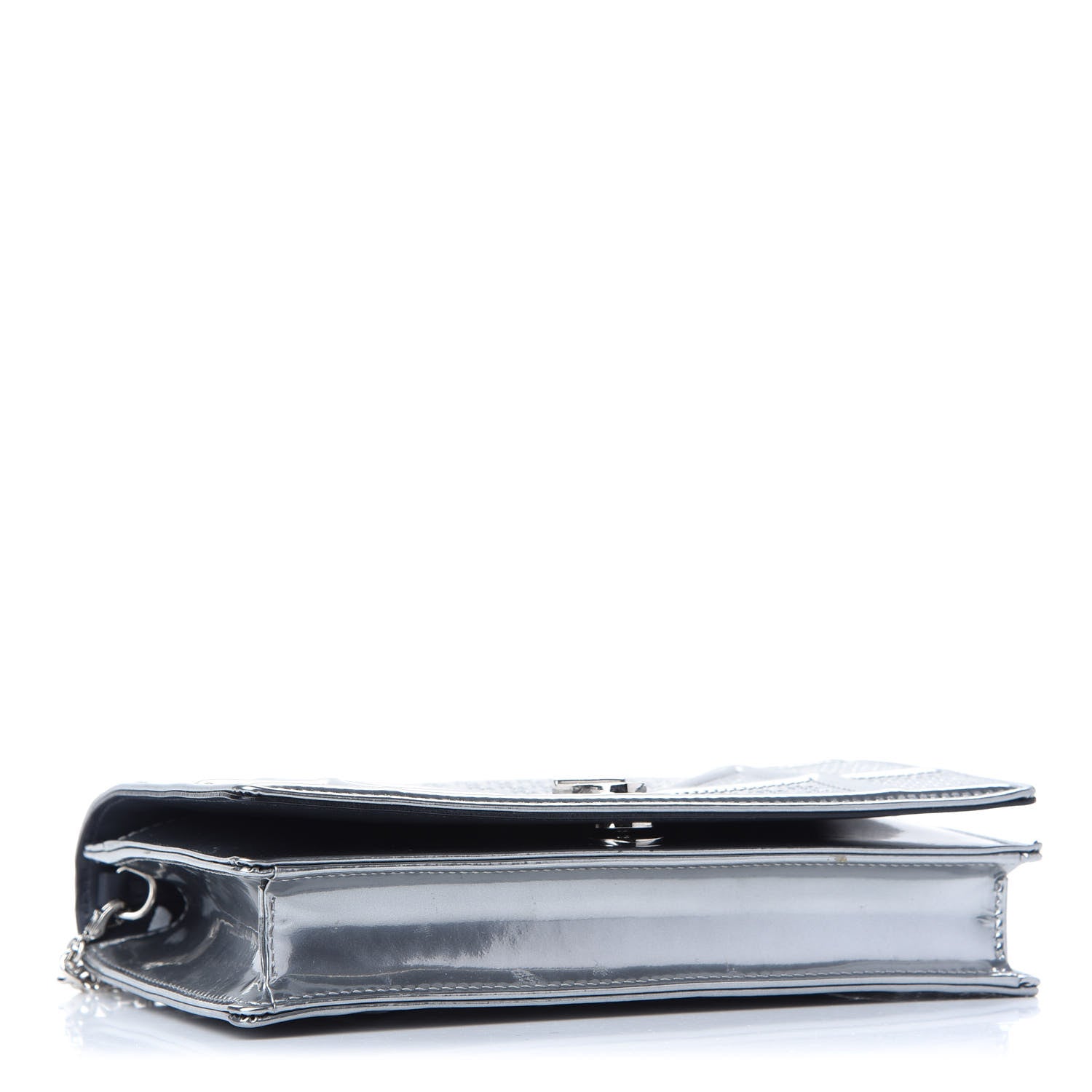 Christian Dior Metallic Patent Micro-Cannage Diorama Wallet on Chain Pouch Silver 4 of 8