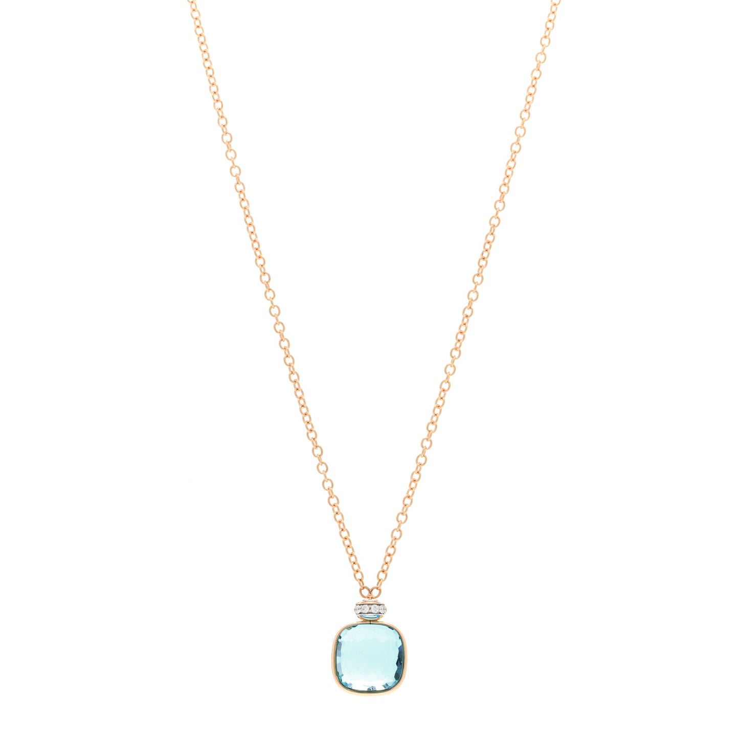 18K Rose Gold Diamond Blue Topaz Nudo Pendant Necklace