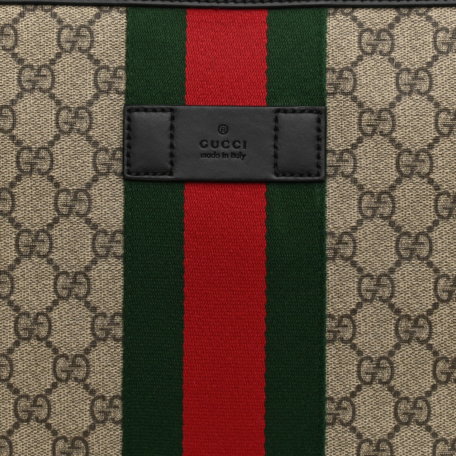 Gucci GG Supreme Monogram Calfskin Web Medium Flat Messenger Bag Beige Ebony Black 8 of 12