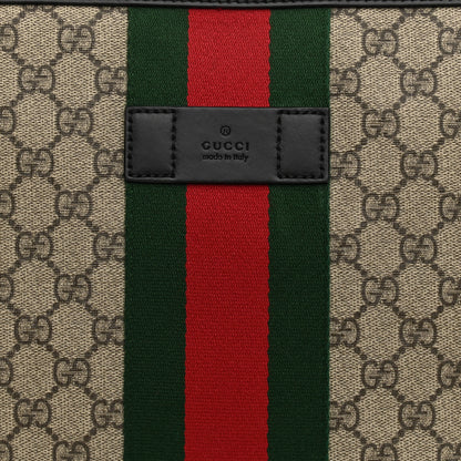 Gucci GG Supreme Monogram Calfskin Web Medium Flat Messenger Bag Beige Ebony Black 8 of 12