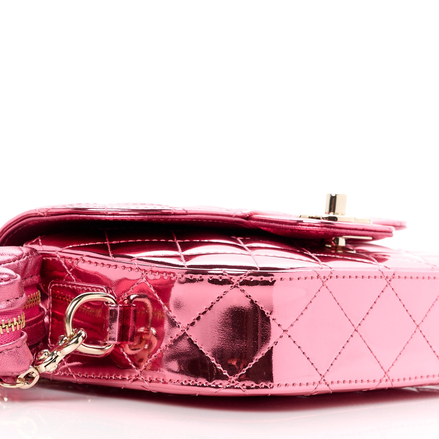 Mirror Calfskin Metallic Lambskin Quilted Hollywood Boulevard Mini Flap With Star Coin Purse Pink