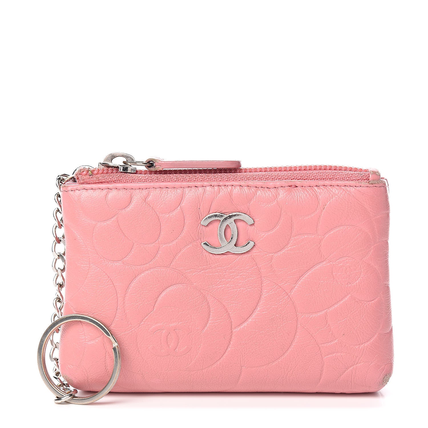 Chanel Lambskin Camellia Embossed Key Holder Case Pink 1 of 13