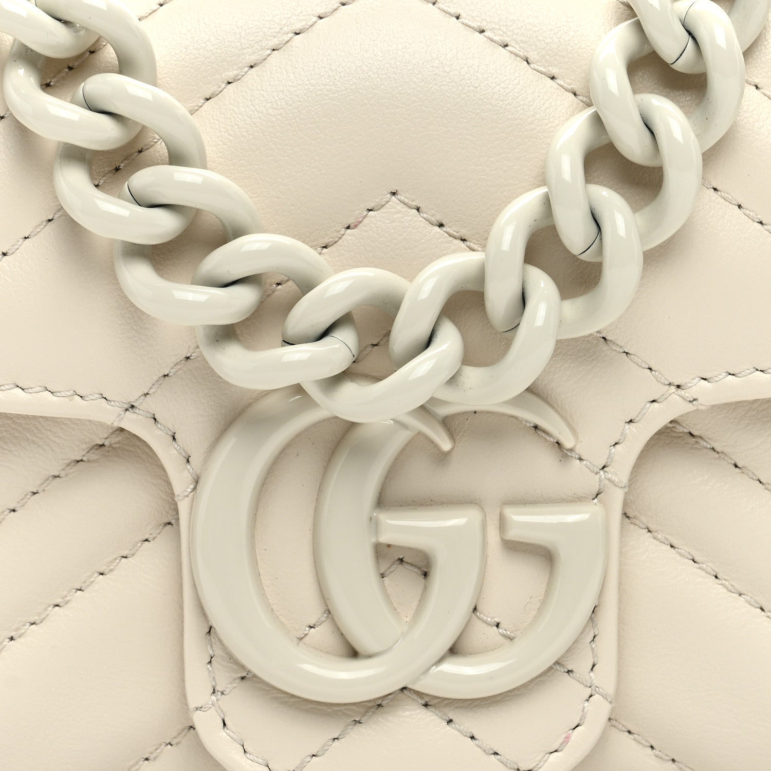 Gucci Calfskin Matelasse Monochrome GG Marmont Chain Belt Bag Mystic White 7 of 10