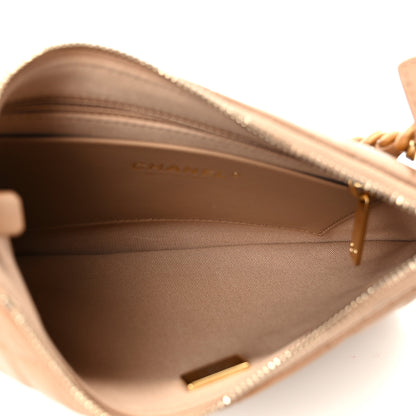 Chanel Shiny Crumpled Lambskin Quilted Trendy Chain Around Hobo Dark Beige 5 of 10