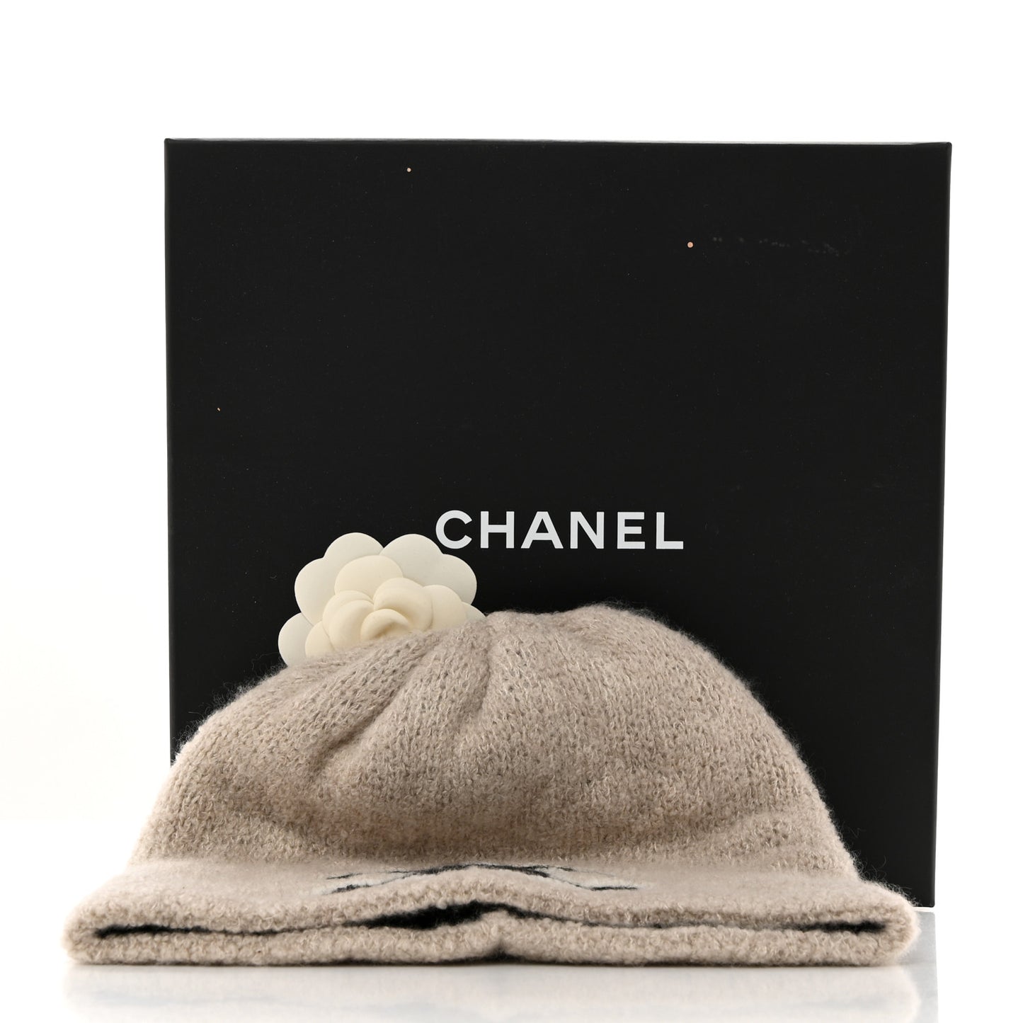 Wool Cashmere CC Beanie Hat Beige Black White