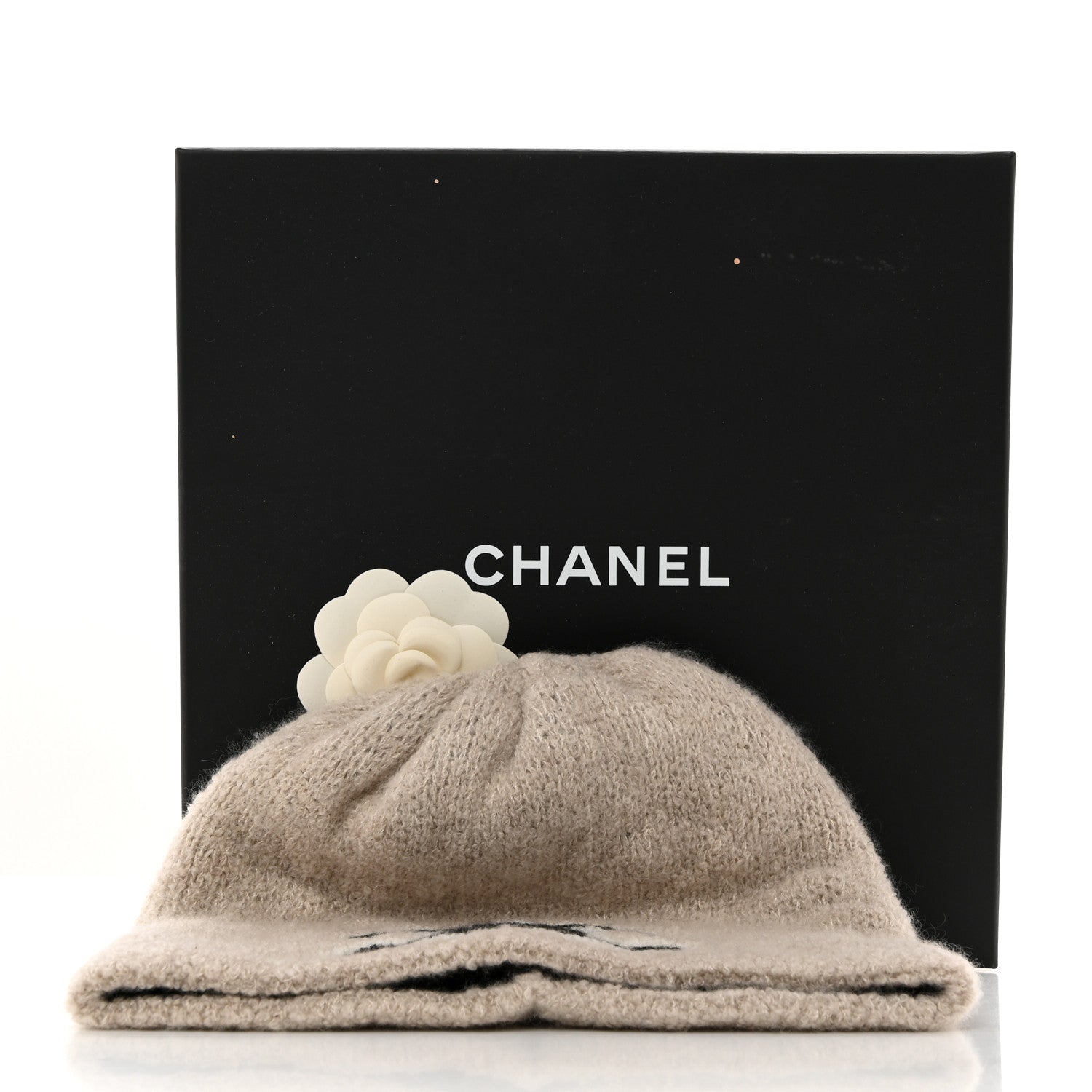 Chanel Wool Cashmere CC Beanie Hat Beige Black White 7 of 7