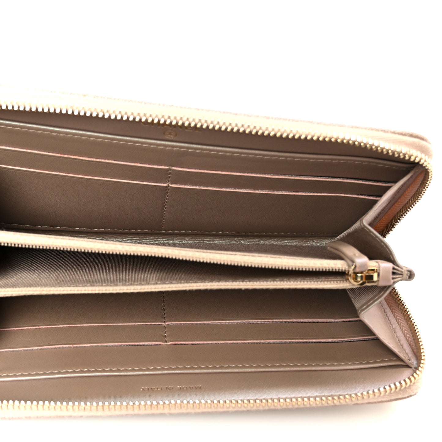 Iridescent Caviar Quilted Large Gusset Zip Around Wallet Beige