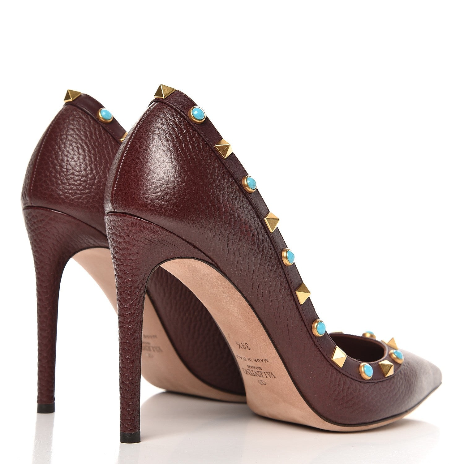 Valentino Garavani Pebbled Calfskin Rockstud Rolling 100mm Pumps 39.5 Rubin 4 of 10