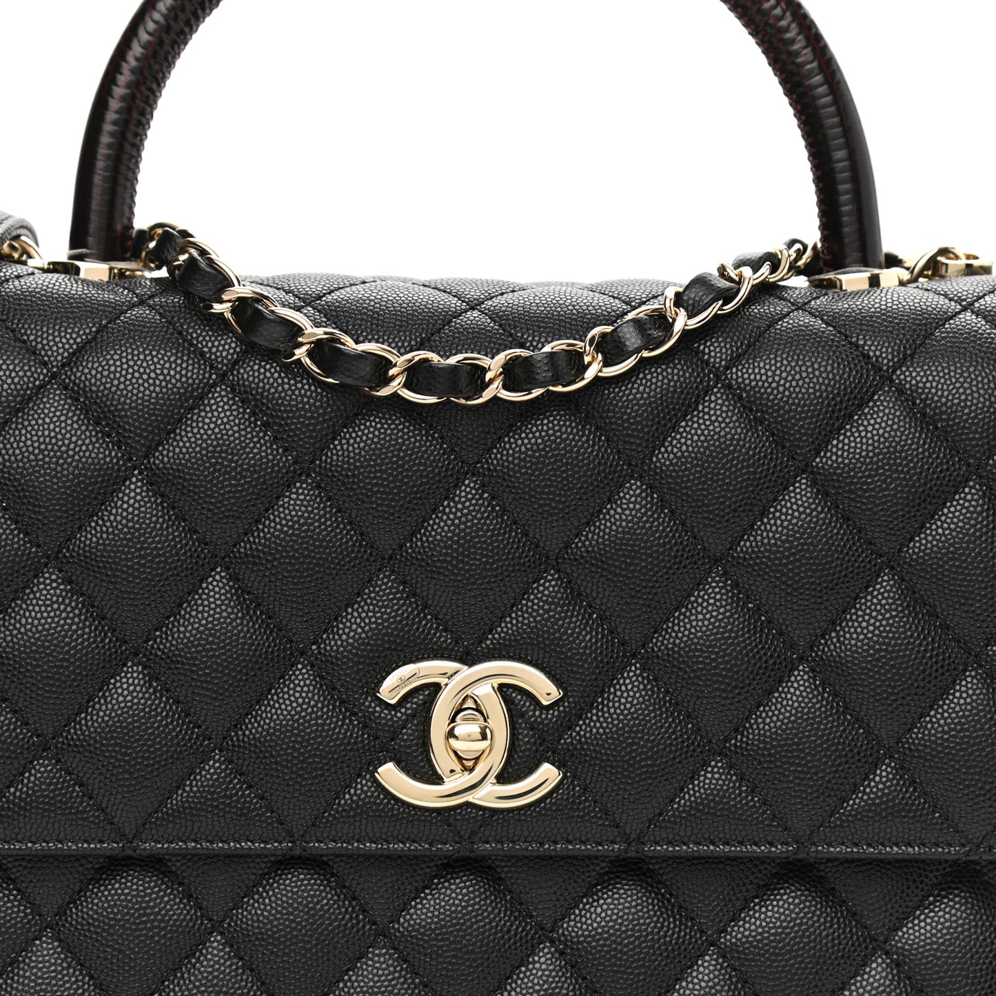 Caviar Lizard Embossed Quilted Small Coco Handle Flap Black