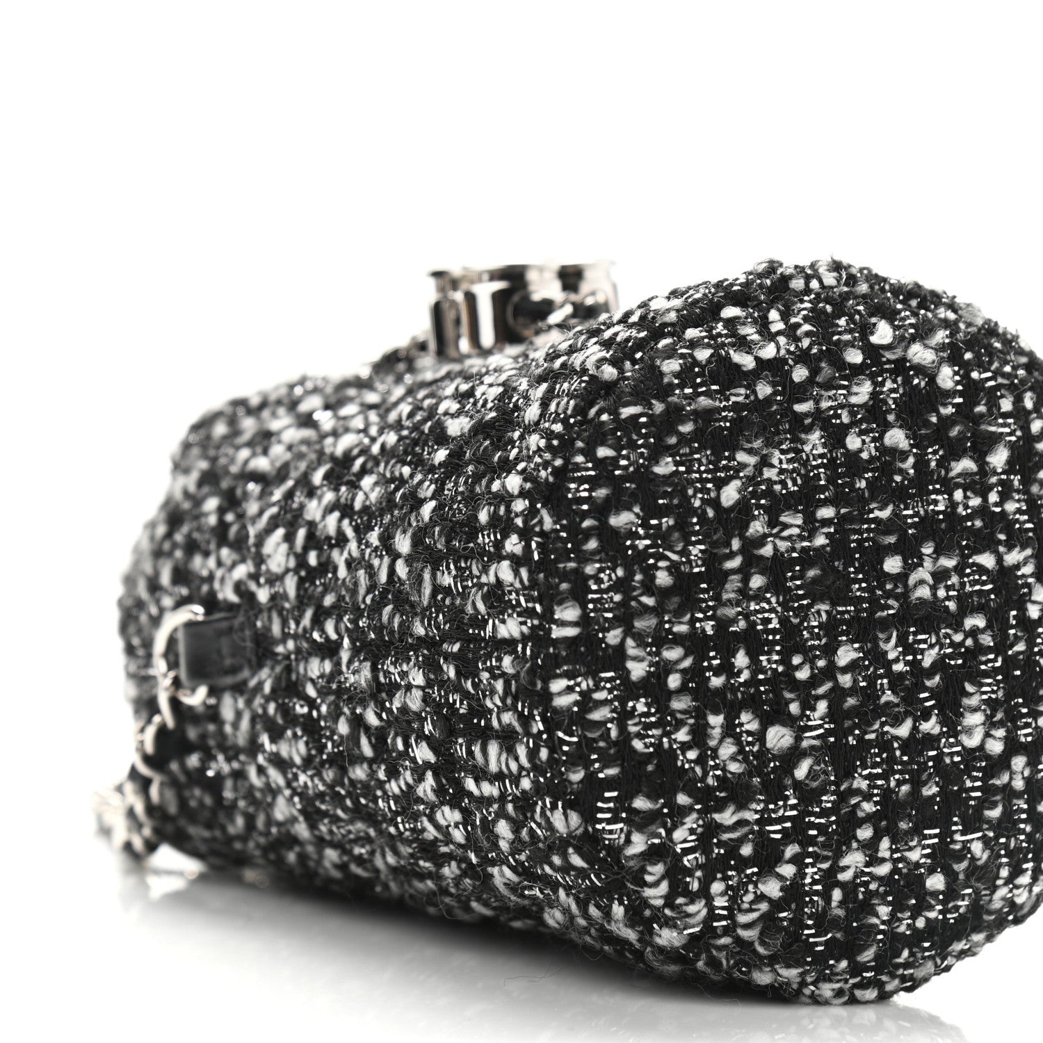 Chanel Tweed Mini Bucket Drawstring Bag Black Silver 10 of 11