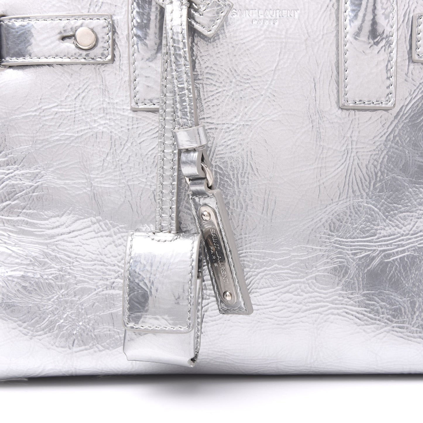 Metallic Crinkled Calfskin Nano Supple Sac De Jour Silver