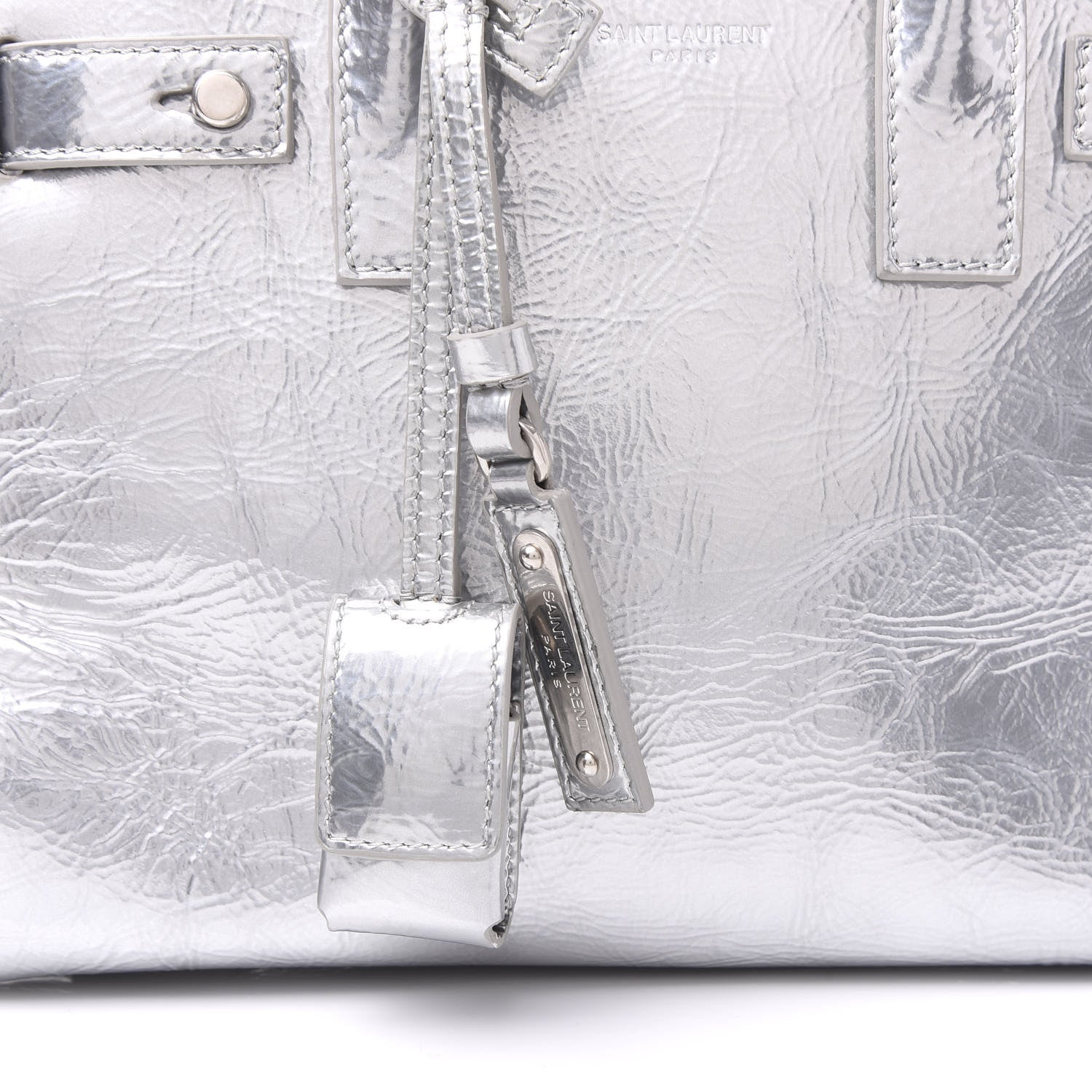 Saint Laurent Metallic Crinkled Calfskin Nano Supple Sac De Jour Silver 8 of 8
