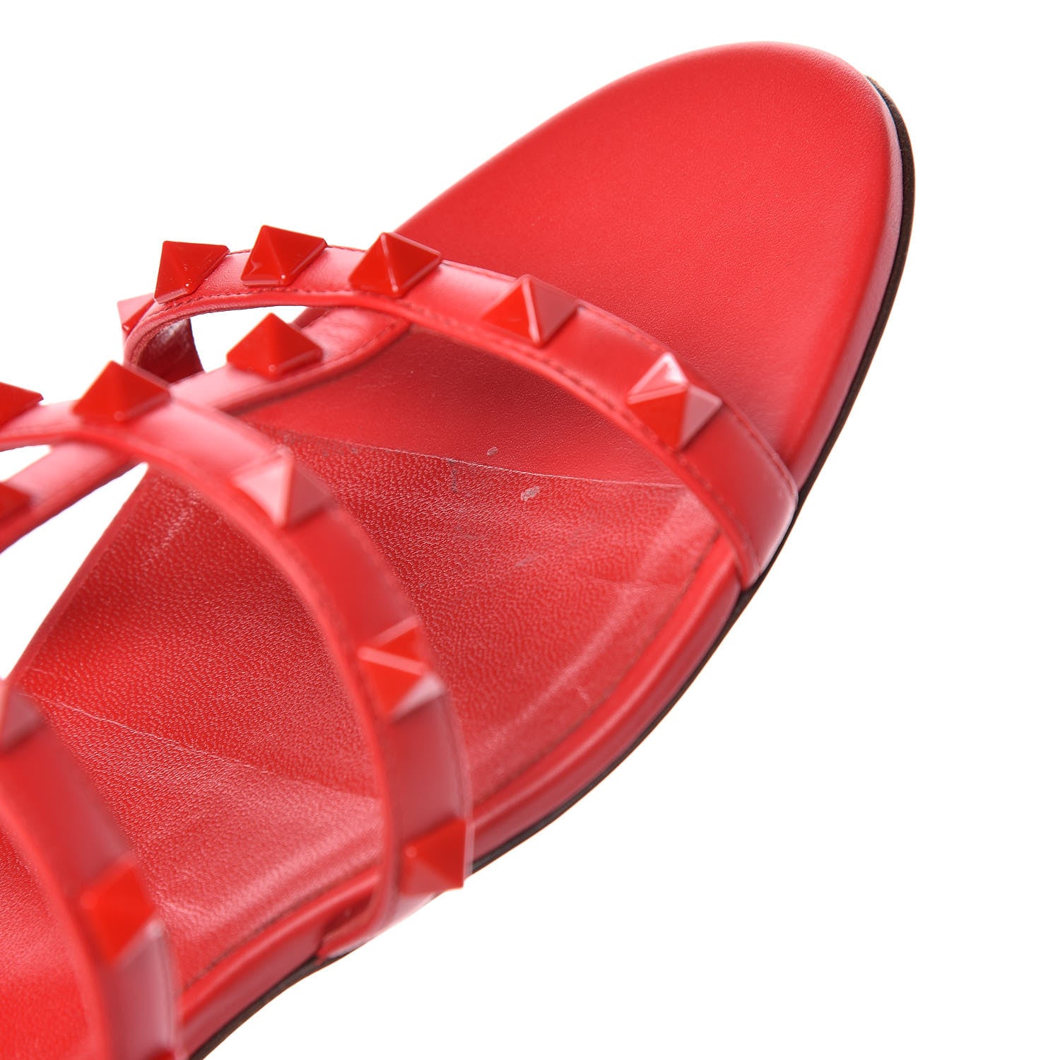 Valentino Garavani Calfskin Monochrome Rockstud Caged Flat Slide Sandals 37.5 Rouge Pur 16 of 17