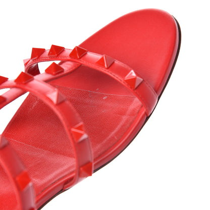 Valentino Garavani Calfskin Monochrome Rockstud Caged Flat Slide Sandals 37.5 Rouge Pur 16 of 17