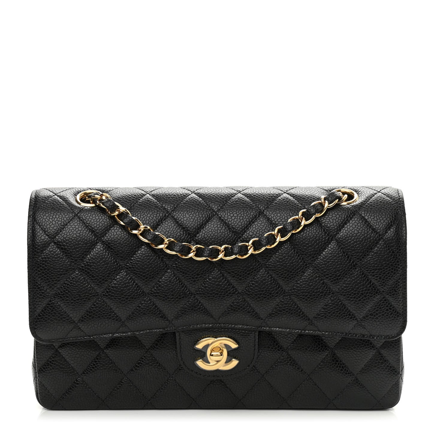 Caviar Quilted Medium Double Flap Black