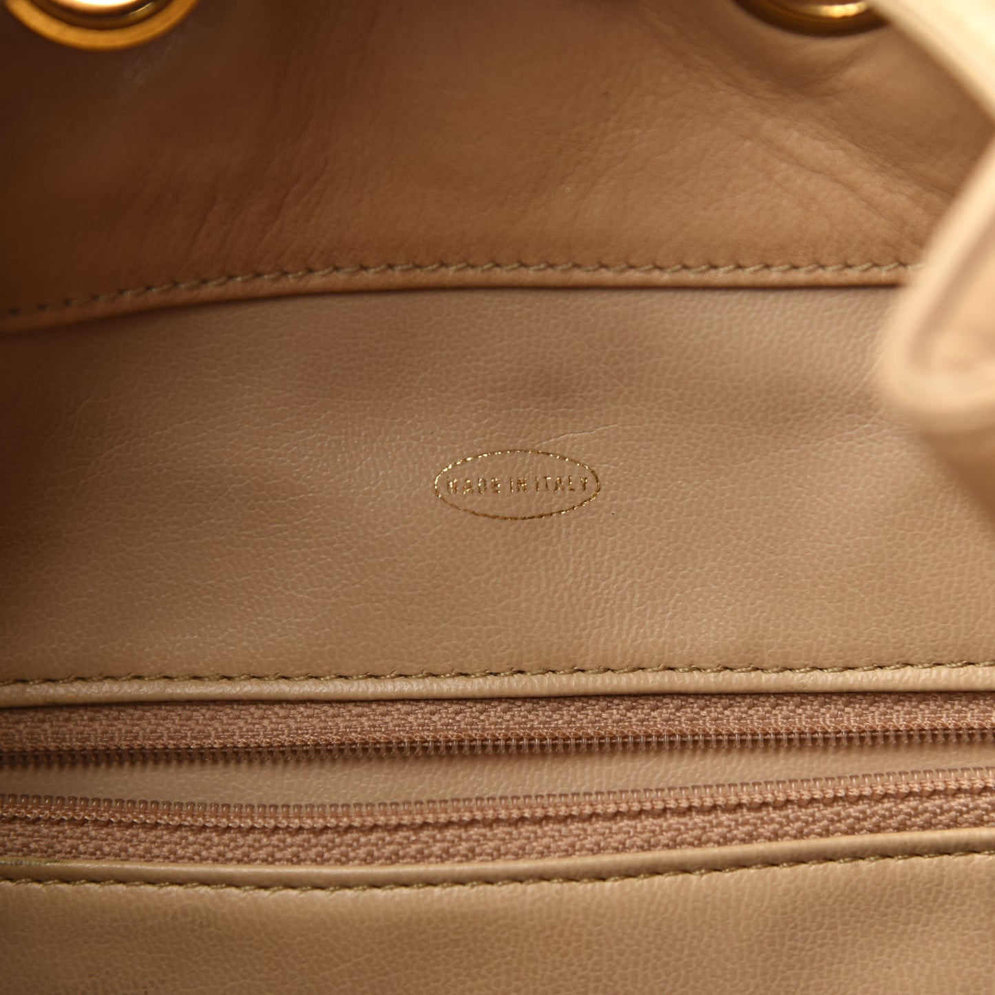 Lambskin Quilted Drawstring Backpack Beige